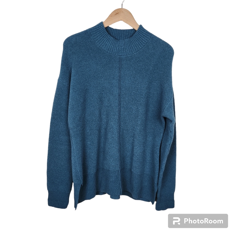 Orvis Blue Mock Neck Pullover Long Sleeve Sweater Top Sz L